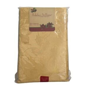Vintage NIP Gold Damask Tablecloth Winter Poinsettia 60"x 144” Holiday at Home